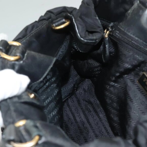 PRADA Hand Bag Nylon 2way Black Gold Auth BA3666 - Picture 12 of 16